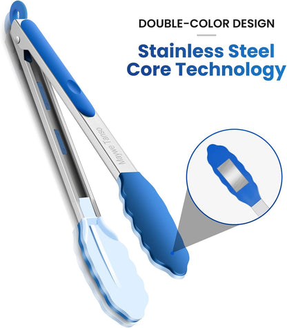 600 Heat Resistant Kitchen Tongs, 12-Inch Stainless Steel Locking Food Tongs for BBQ, Cooking, Salad, and Serving