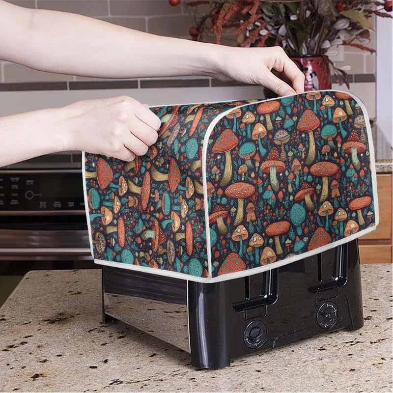 Toaster Cover 4 Slice, Forest Mushroom Wide Slot, Machine Washable with Hang Loop (16x16") 2PCS