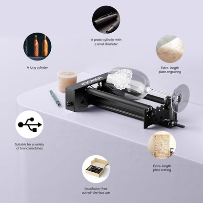 LONGER Ray5 mini 3.5W Portable Laser Engraving Machine with Rotary Roller Kits and 8 Pcs Raiser, 12000mm/min, Ideal for DIY Projects on Wood, Metal, Acrylic, Leather, and More