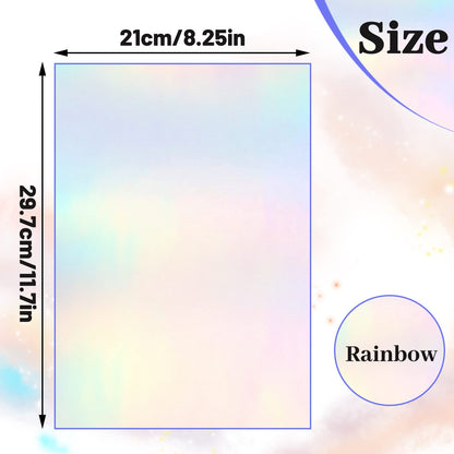 60 Sheets Holographic Laminate Sheets Clear Glitter A4 Size Vinyl Sticker Paper Holographic Overlay Self Adhesive Waterproof Transparent Film, 11.7 x 8.3 Inch (Rainbow)