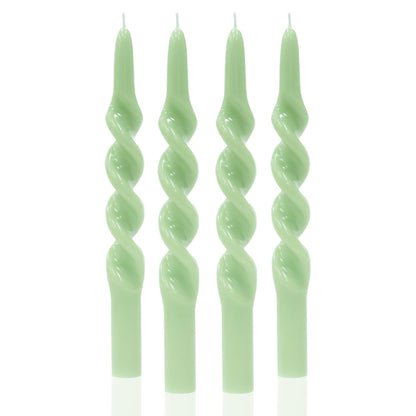 MAITREYA Green Taper Candles Conical Stick Candles Spiral Taper Candles-Set of 4 for Decoration Weddings Party Church-Unscented Dripless Candles,10inch(C-Light Green)