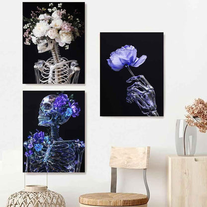 LATETOMT Skull Tapestry Goth Tapestry Black Vertical Tapestries Flower Skeleton Wall Tapestries Lovers Wall Hanging Valentine's Day Decor for Bedroom Living Room 15x20in 3 Pieces LTMTAYW501