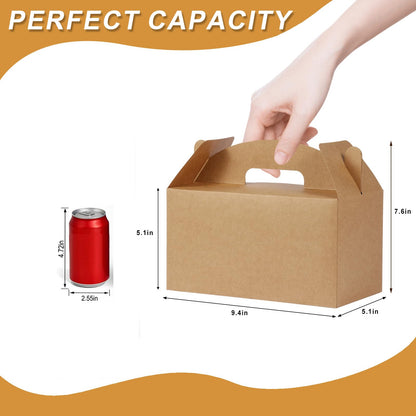 Grevo Brown Cardstock Gable Box with Handle, 12Pcs, 9.45"x5"x5" Durable & Sturdy Treat Boxes for Wedding, Baby Shower, Kids Birthday, Party Favor, Holidays Gifts