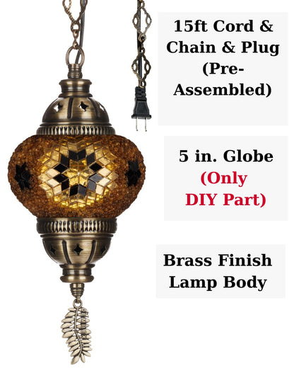 DEMMEX DIY Turkish Mosaic Plug-in Hanging Lamp Kit – NO Grout or Plaster, Beginner-Friendly – Complete Tiffany Mosaic Glass Light-Making Craft Project Kit for Adults and Teens (Brown&Amber)