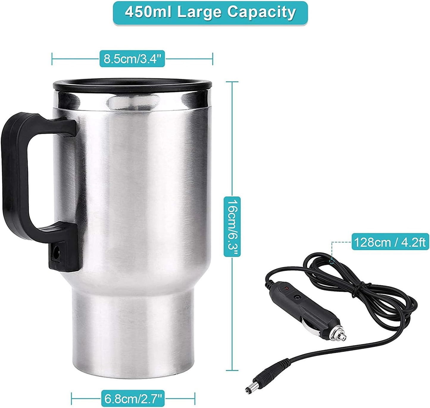 GOTOTOP Car Heating Cup, 12V 450ML Electric Car Kettle, Portable Stainless Steel Heated Travel Mug