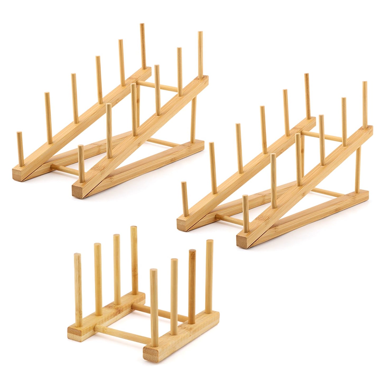 Bibabala 2Pcs Plate Stands for Display, Wooden Plate Holders with 1 Cup Holder,5 Tiers Bowl Rack, Craft Show Display Stands for Tabletop Book, Artwork, Photo, Record, Magazine, Platter
