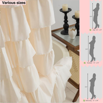 WestWeir Beige Ruffle Shower Curtain - Farmhouse Ruffled Design, Cream Boho Bathroom Curtain with Elegant Layered Ruffles, Rustic Shabby Chic Style, 72x72 Fabric Decorative Drapes