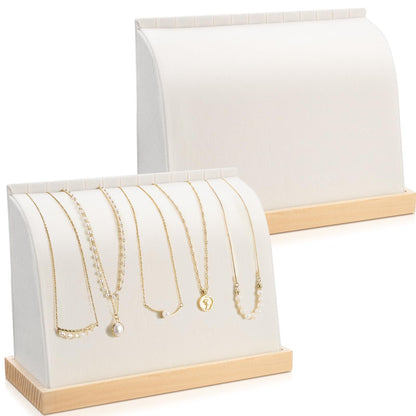 RattanView 2 Pieces Cambered Wooden Necklace Display Stand with Soft Mat Necklace Holder Jewelry Display for Vendors Home Boutique Countertop Pendant Chain Chokers Organizer Pendant (Beige, Velvet)