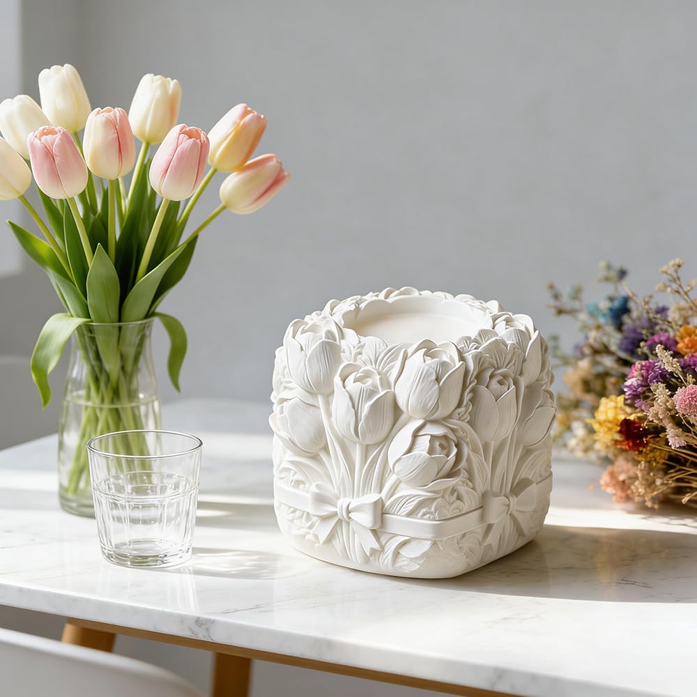 3D Tulip Bouquet Flower Silicone Mold for Scented Candles Handmade Soap Making Tulip Bouquets Cylinder Flower Molds Silicone Candle Molds for Candle Making Supplies Floral Decor Plaster Resin Mold