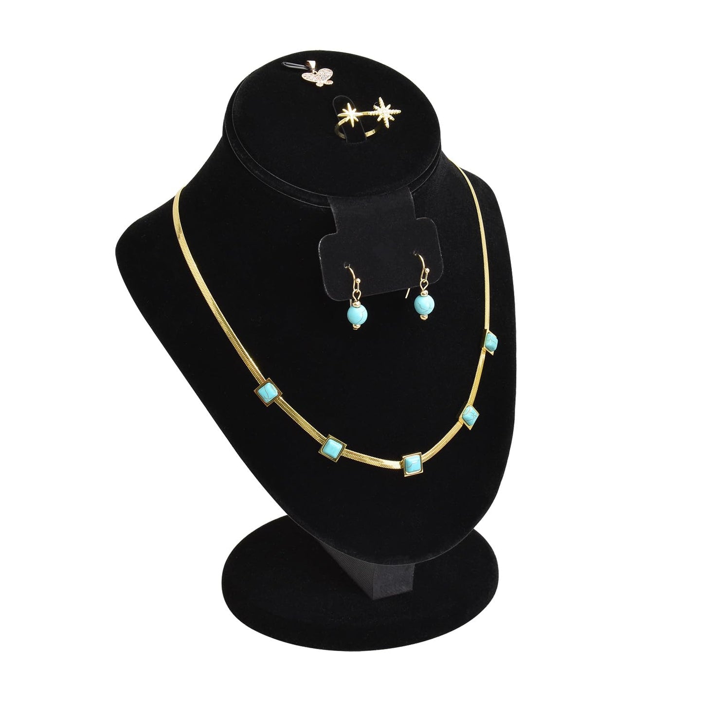 MOOCA Jewelry Display, Black Velvet Stand, Necklace Mannequin, Adjustable Hook, Wood Base, Fits Choker Necklaces, Jewelry Storage
