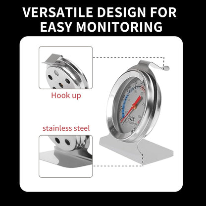 Large Dial Hanging Oven Thermometer - Accurate Temperature Gauge for Gas Electric Oven, Stainless Steel