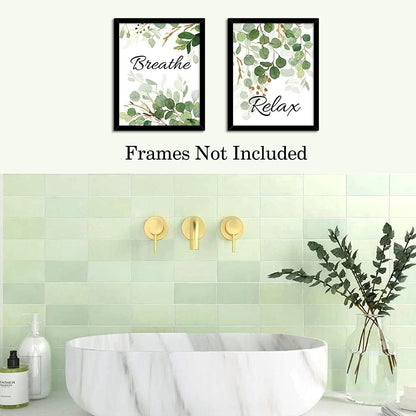 HLNIUC Green Leaf Art Print, Botanical Bathroom Quotes Wall Art Set of 4 (8X10inch, Unframed)