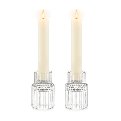 Candle Holder Glass Candlestick Holders: Hewory 2PCS Clear Taper Candle Holders Bulk for Table Centerpiece, Glass Candle Holder Candle Stick Holder Decor for Christmas Wedding Party Bridal Showers