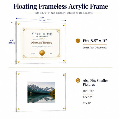 BEEJIBO 3 Pack 8.5x11 Diploma Frame for Walls – Clear Acrylic Certificate Frames with Magnetic, Self-Adhesive No-Drill Wall Mount Picture Frame for Documents, Artwork & Photos
