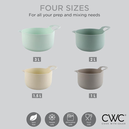 COOK WITH COLOR Non-Slip Mixing Bowls - 4 Piece Nesting Plastic Set with Pour Spouts, Handles, and Measurement Markings