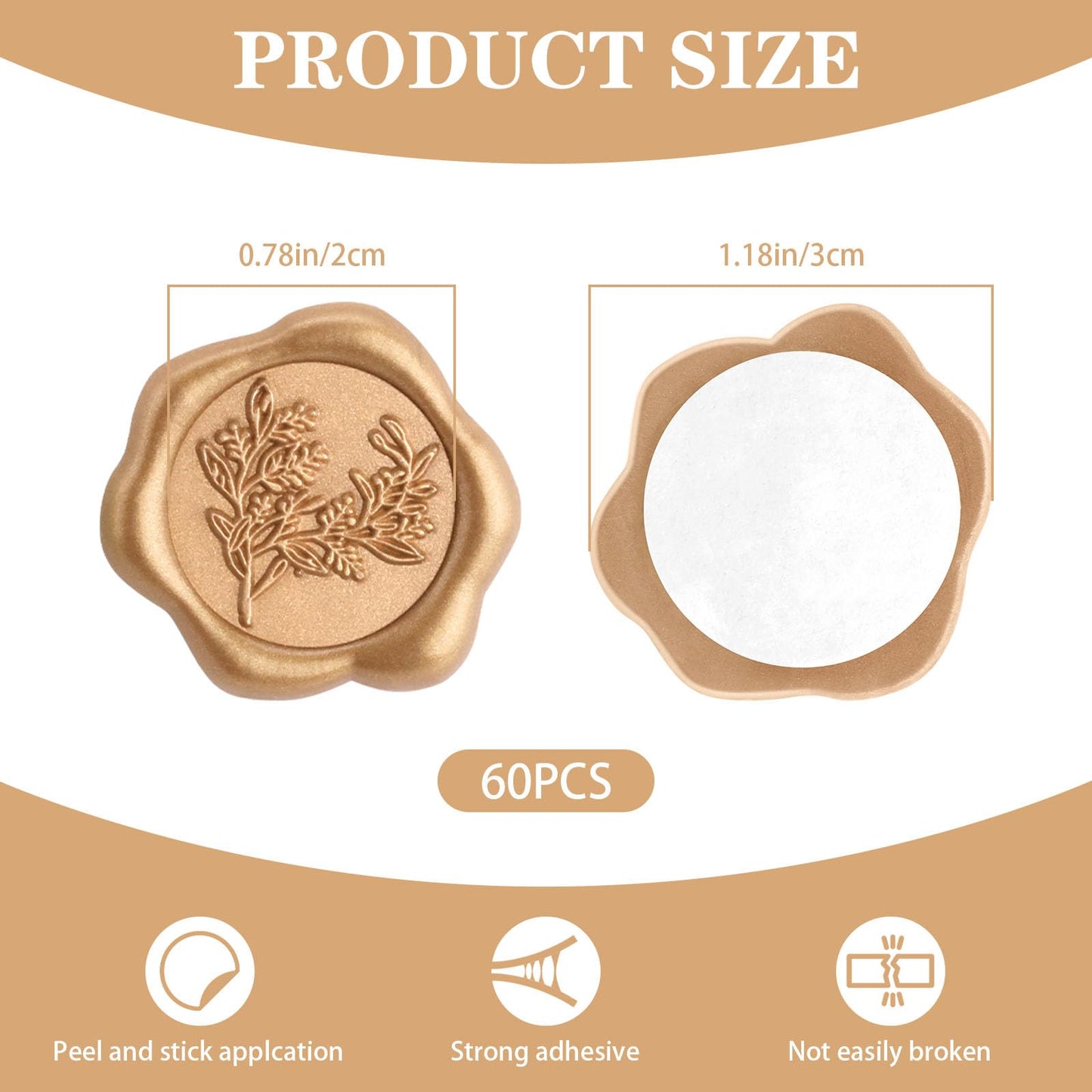 Yitexin 60 Pieces Eucalyptus Wax Seals Stickers, Rosemary Branches Self Adhesive Envelope Seal Stickers for Wedding Invitation Christmas Cards Birthday Party Gift Wrapping (Vintage Gold)