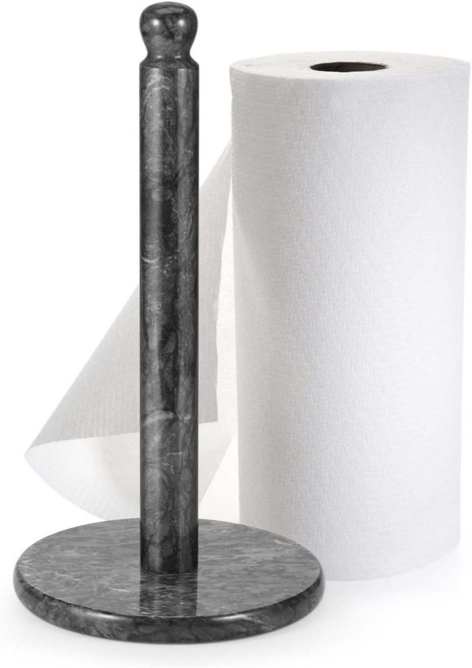 12 inch Countertop Flexzion Marble Paper Towel Holder (Black) - Kitchen Paper Towel Holder Stand Rack with Roll