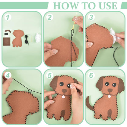 AHANDMAKER Sewing Felt Craft Kit Puppy Felt DIY Crafting and Sewing Set Dog Shape Stuffed Animal Making Set for Beginners Craft, Christmas Birthday Gift