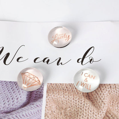 MEI YI TIAN Rose Gold Round Glass Fridge Magnets, 30mm (1.18") - 6pcs Pack for Decorative Use