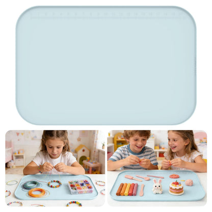 AWOKE 24"x16" Silicone Mats for Crafts with 0.7" High Edges, Large Leak-Proof Art Mat for Resin, Painting, Clay, Slime, Non-Stick & Non-Slip Table Protector for Kids & Adults, Easy to Clean (Blue)
