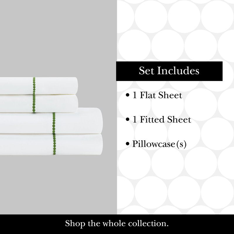kate spade new york Dot Queen Sheet Set, 300 Thread Count and 100% Cotton, All Season 4 Piece Bedding Set, Machine Washable, White and Pink