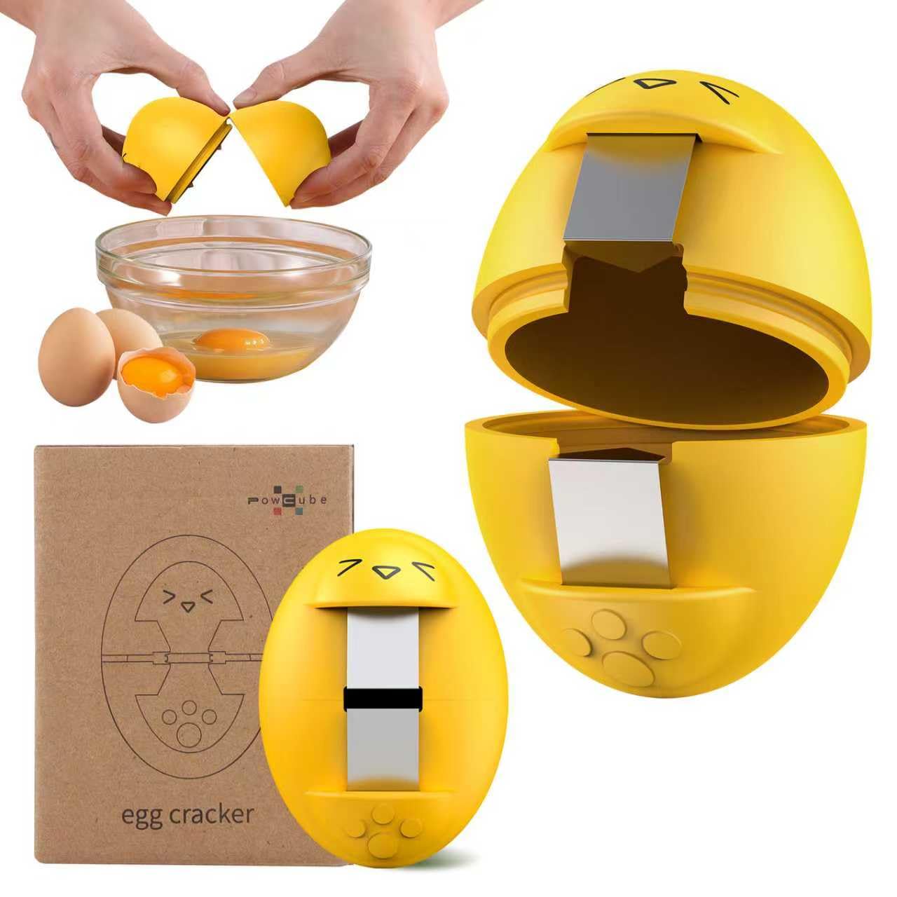Egg Cracker, Silicone Egg Shell Opener, Cute Egg Shaped Design, Opens Eggs with Ease, A Little Happiness Boost for Your Kitchen. (Color: Yellow, 1-Pack)