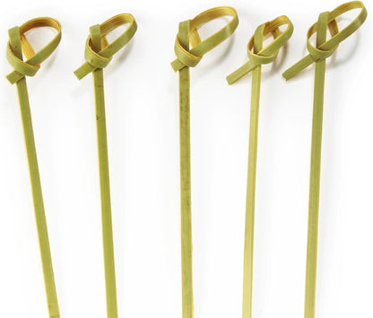 BambooMN 3.5" Green Knot Knotted Bamboo Skewers for Cocktails, Hors D'oeuvres, 200 Pieces for Events