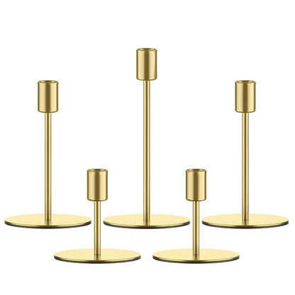 Smtyle Gold Taper Candle Holders for Candlesticks Set of 5 Matte Finial for Wedding Dining Table Centerpiece,Golden Birthday Gifts Decor