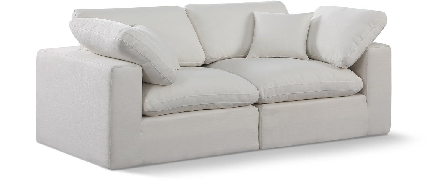 Meridian Furniture 187Cream-S80 Comfy Collection Modern | Contemporary Upholstered Modular Sofa with Cream Linen Textured Fabric Upholstery, Down Feather Cushions, 80" W x 40" D x 34.5" H, Cream