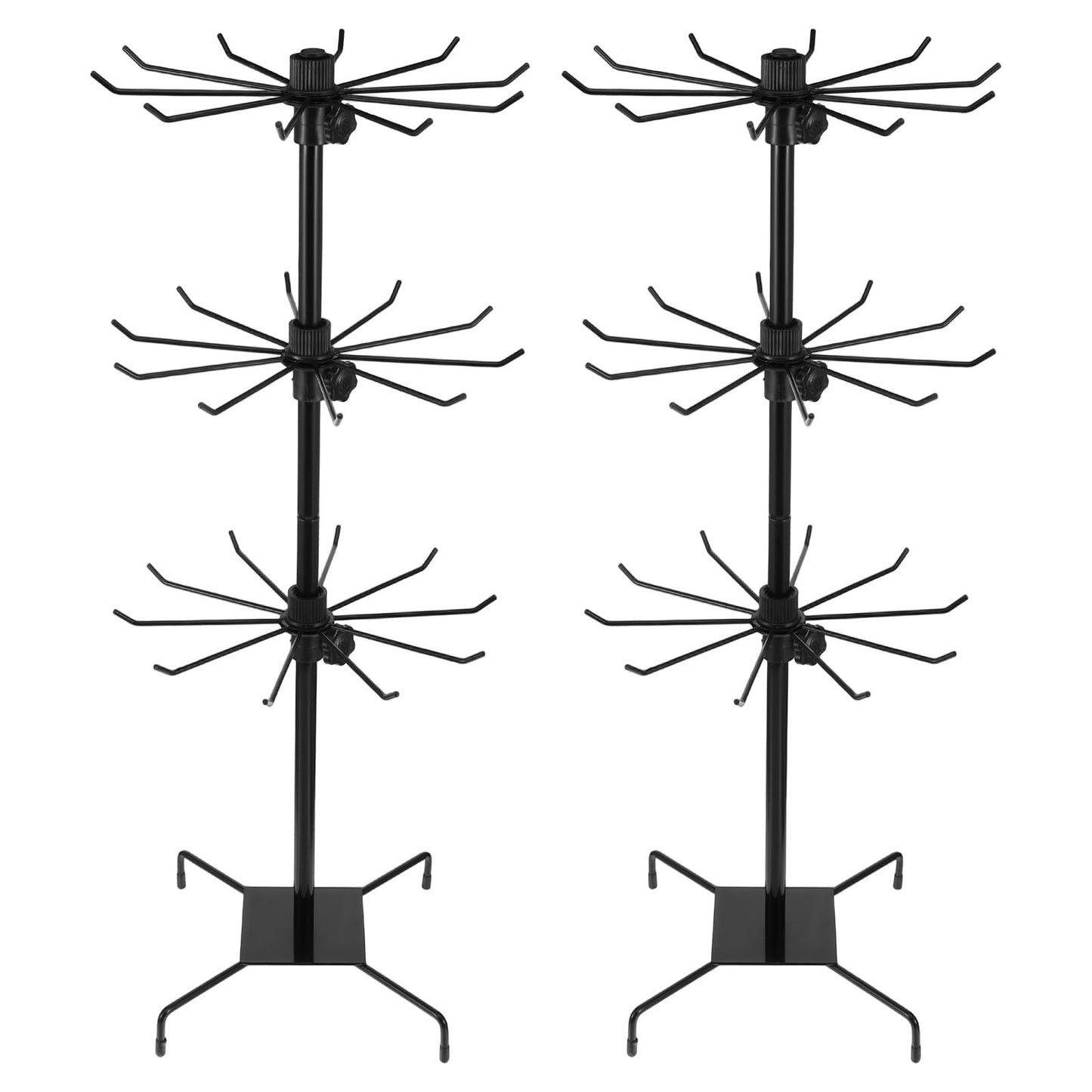 QFGasre 2 Pcs Rotating Jewelry Display Stand, Black Metal Display Rack with Hooks 3 Tier Multipurpose Accessory Jewelry Stand for Necklace Bracelet Earring