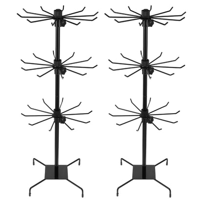 QFGasre 2 Pcs Rotating Jewelry Display Stand, Black Metal Display Rack with Hooks 3 Tier Multipurpose Accessory Jewelry Stand for Necklace Bracelet Earring