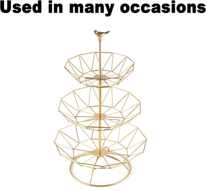 Wrought Iron 3 Tier Fruit Tray, Serving Tray for Fruits, Desserts, Candy Buffet Plates for Family Dinner