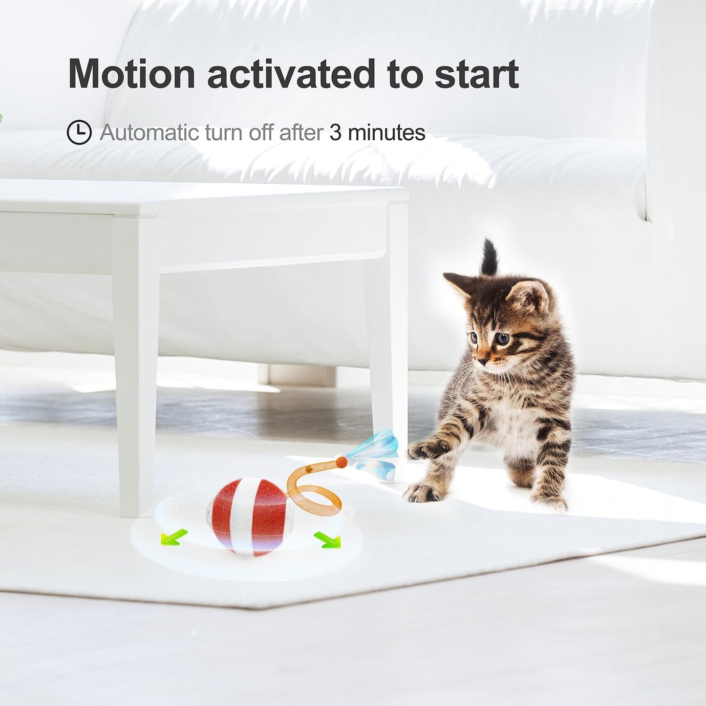 Jkanti Interactive Cat Toys for Indoor Cats,The 3rd Generation Agile Moving Cat Ball with Elastic Mesh Tail,Automatic Kitten Toys for Bored Indoor Adult Cats,Motion Activated (Orange)