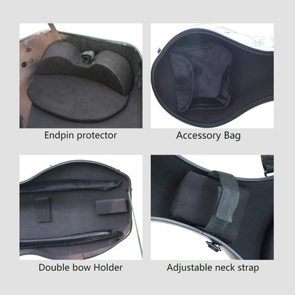4/4 Full Size Cello Case Hard Mixed Carbon Fiber Strong & Ultralight Cello Box ca. 4.0 kg with Strong Handle & 2 Bow Holders & Back Straps & Wheels (Black)