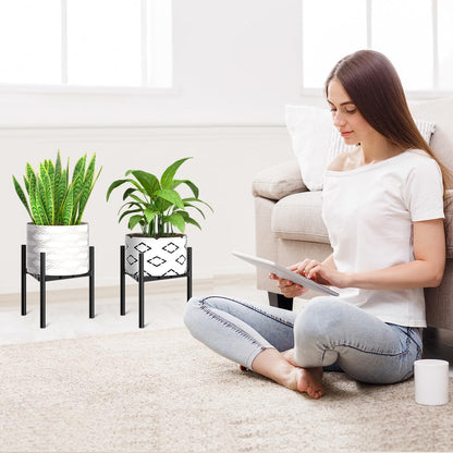 8"-12" 9.5" 2 Pack Plant Stand Indoor Adjustable Pot Holders, Metal Plant Stand Outdoor, Anti-Rust Black Metal Plant