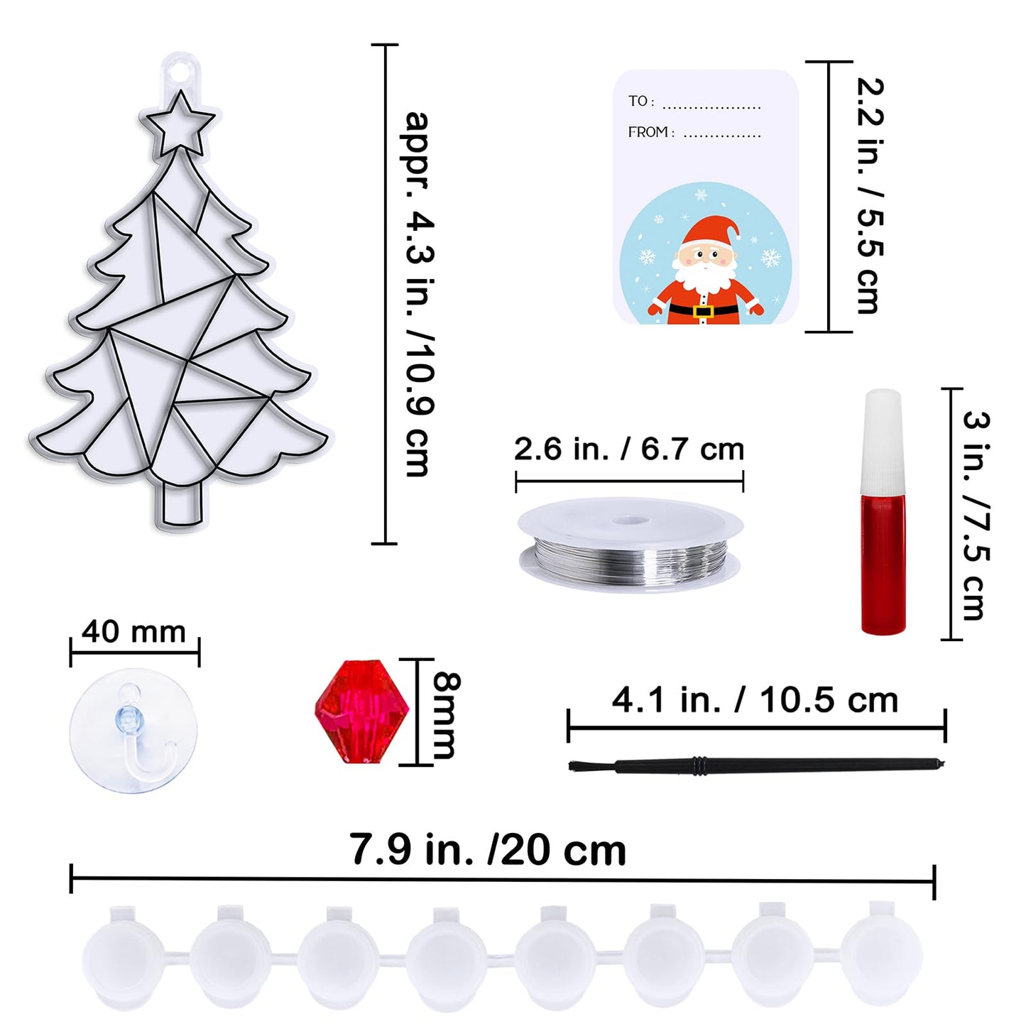 Winlyn 24 Sets Christmas Tree Suncatchers Ornaments Decorations DIY Window Paint Art Suncatchers Winter Crafts Painting Kits for Kids Classroom Activities Art Project Party Favors