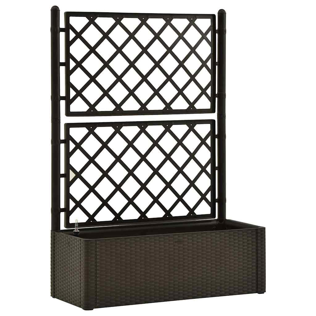 Raised Garden Bed, Mocha Plastic (PP) Large Outdoor Planter with Trellis, Self-Watering System, 39.4 x 39.4 x 55.9 in, Durable Waterproof Materials for Vegetables, Herbs