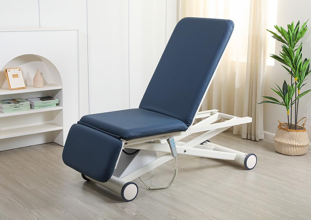 Demixson Electric Hi-Lo Physical Therapy Table, 3 Motor Medical Treatment Bed, 18”–76.3” Height, 600lb Capacity, Reversible Head, Locking Casters(Navy Blue)