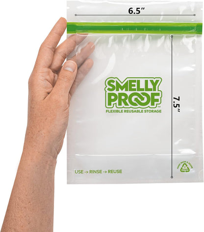 Smelly Proof 10 x Expandable Stand-Up & Fill REUSABLE Storage Bags for Food Designed & Mfg in US, NO PEVA, BPA FREE, Reusable Snack Bags, Dishwasher-Safe, Clear 3 mils STAND & FILL 6" x 4" - 10pk