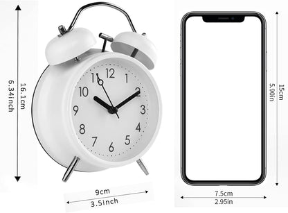 PILIFE 4 inch Analog Alarm Clock, Super Silent Non-Ticking Twin Bell with Backlight, Battery Operated