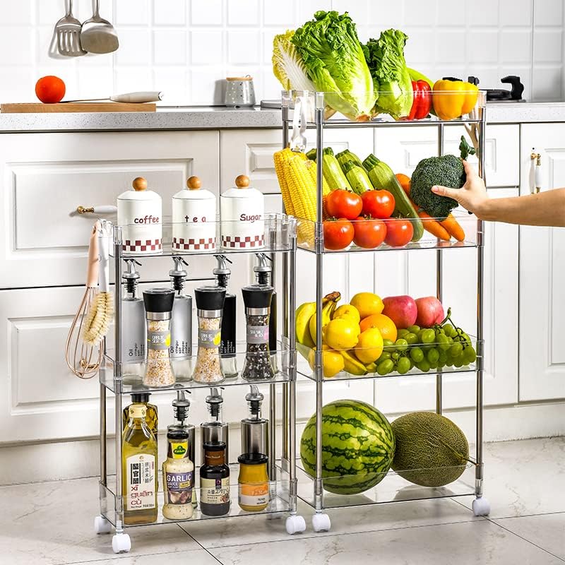 Chris.W Slim Storage Cart, 3 Tier with Wheels, Clear Bathroom Organizer for Kitchen, Laundry, Office, 5.2" W