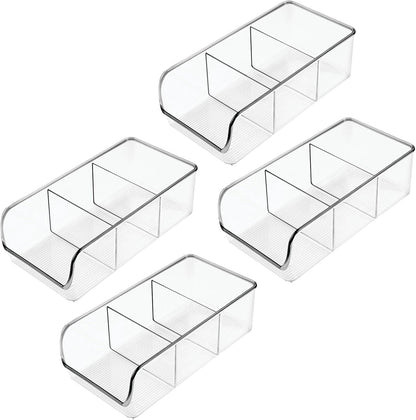 mDesign 4 Pack Plastic Food Storage Bin Organizer with 3 Compartments for Kitchen, Pantry, Shelf, Drawer, Fridge,
