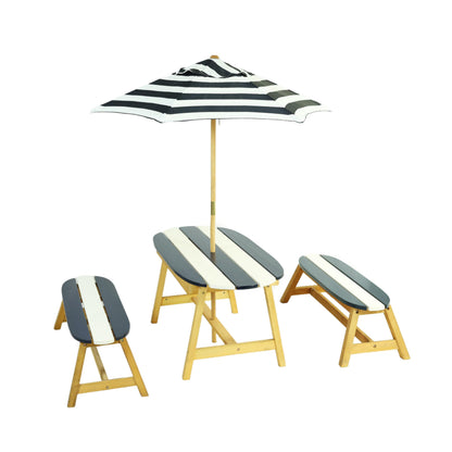 Gecheer Naturally Playful Kids Picnic Table with Umbrella – Indoor/Outdoor Wooden Table Set for 4 Children, Dark Blue, Round Corner Safety Design