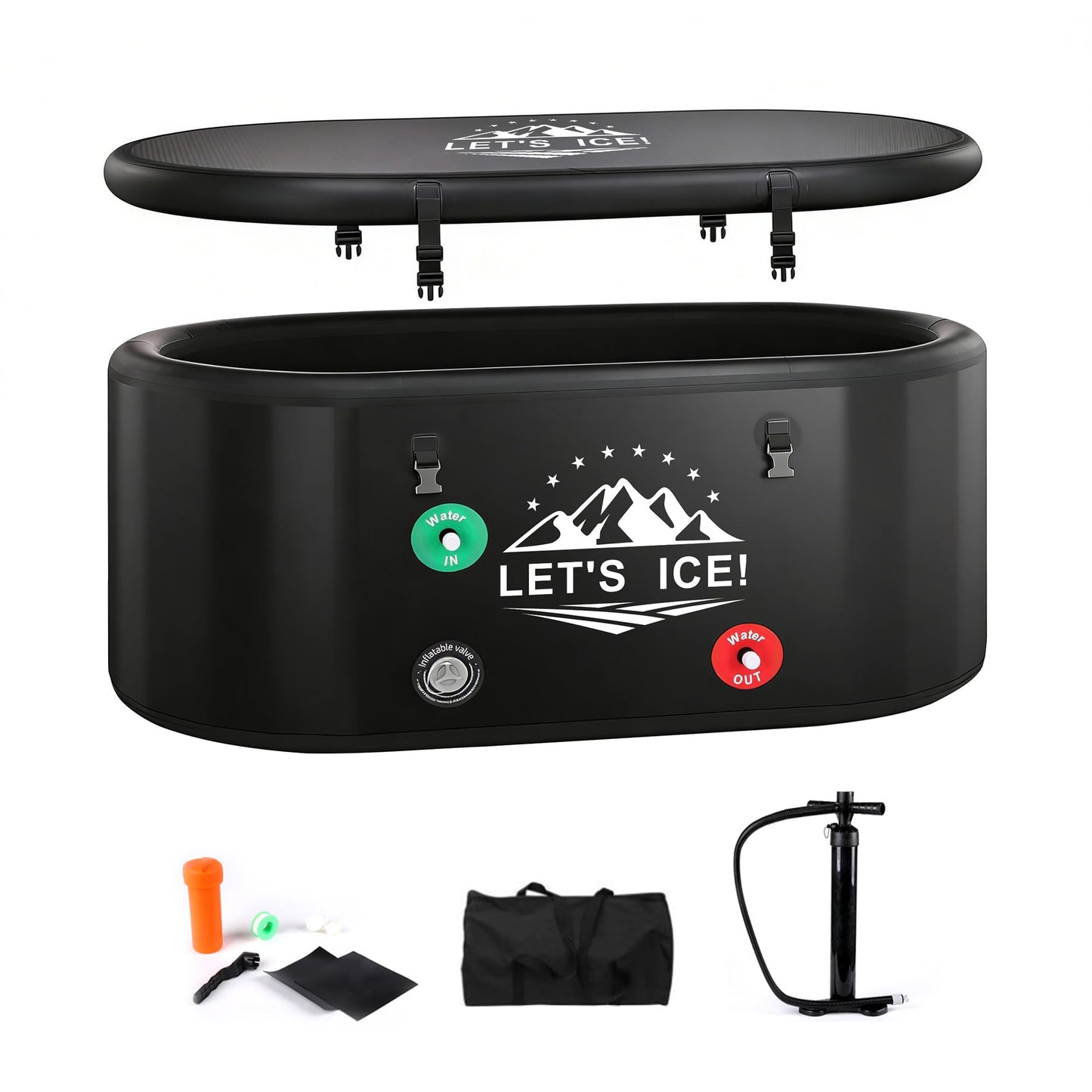Inflatable Ice Bath Tub for Athletes – 216-Gallon Cold Plunge Tub with Insulated Lid, Full-Body Stretch Design, Insulated & Water Chiller Compatible, Portable for Indoor & Outdoor Recovery