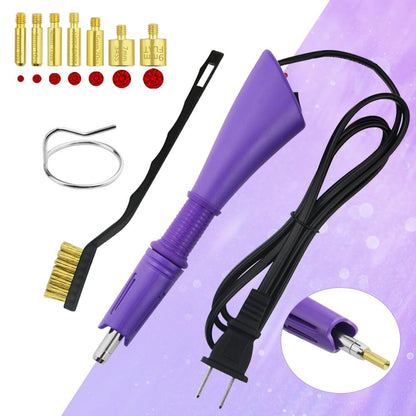 XINMEIWEN Hot fix Applicator Tool with Rhinestone DIY Wand Setter Tool Kit Including 7 Different Sizes Tips Tweezers & Brush Cleaning Kit and 3 Pack Hot-Fix Crystal Rhinestones (Purple)