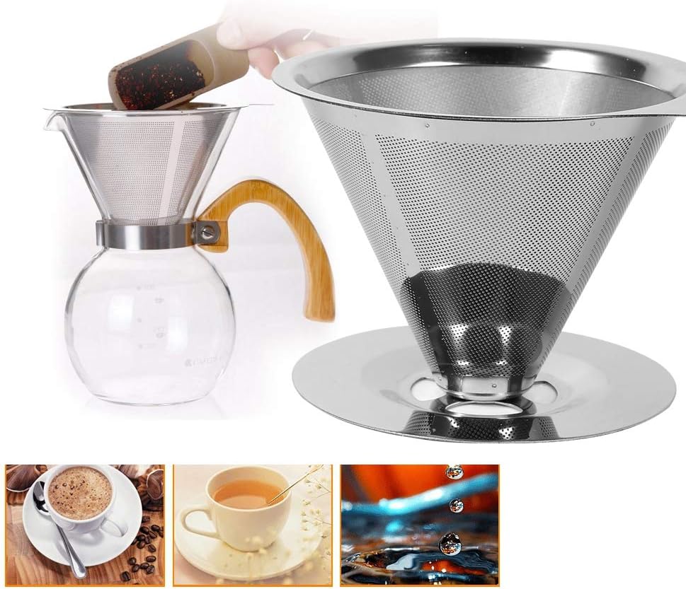 Coffee Filter Cup, fosa 1Pc Stainless Steel Coffee Cup Filter for Pour Over Coffee Makers
