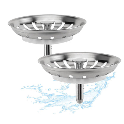QruiLanTu 2pcs Kitchen Sink Drain Basket, 3 1/4 '' 304 Stainless Steel Drainage Filtration Basket with Handle for Kitchen Sink Strainer Replacement