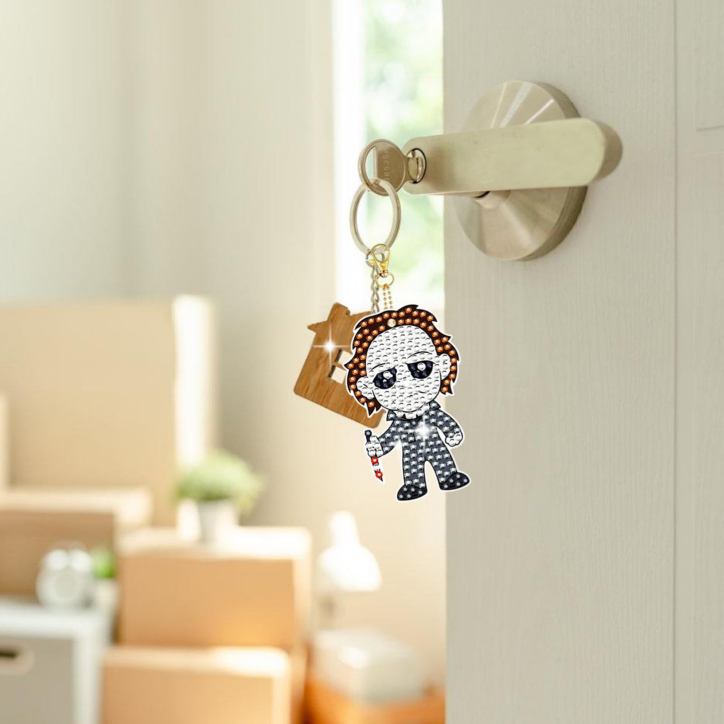 WEUOPG 10 Pcs Halloween Diamond Art Keychains, Horror Movie Diamond Painting Keychains for Crafts, Creative Festival Decoration, Double Sided Hanging Pendants for Decorations