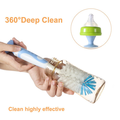 Chemimoso Multifunctional Cleaning Brush, Baby Bottle Brush, Bottle Brush Cleaner, Rotate The Suction Cup to Obtain The Small Bristle Brushes, Set X, Blue, Nylon and Nylon Brush