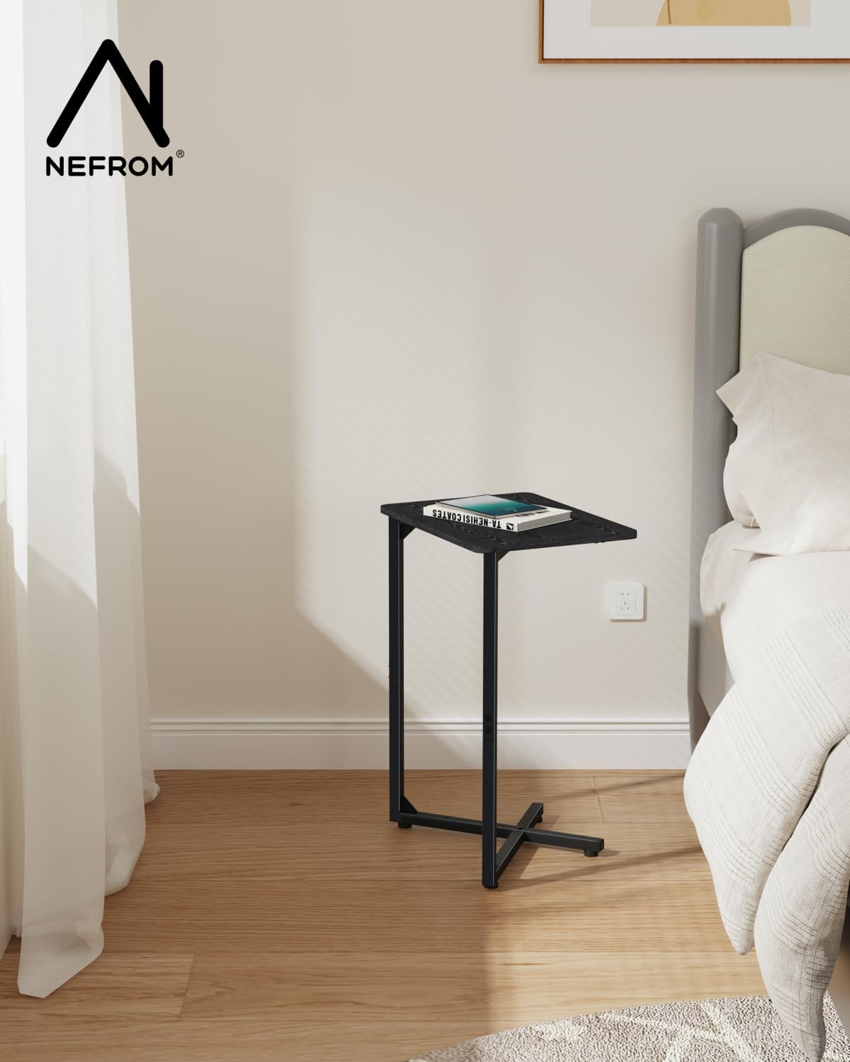 Generic ET-X-BKW1 NEFROM C-Shaped End Table, Small Couch Side Table, Sofa TV Tray Table for Living Room, Bedroom